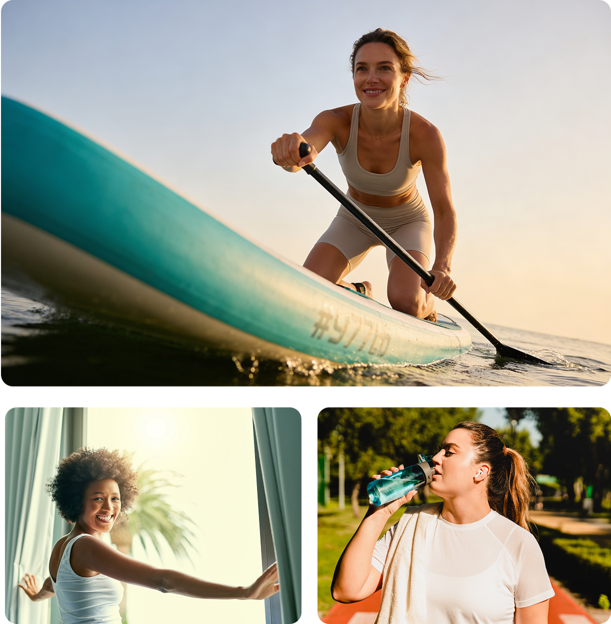 Three images of active woman
