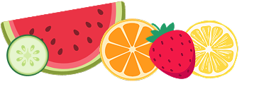 Illustration of strawberry, orange, lemon, cucumber and watermelon
